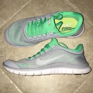 Gray and Green Nike Free 3.0